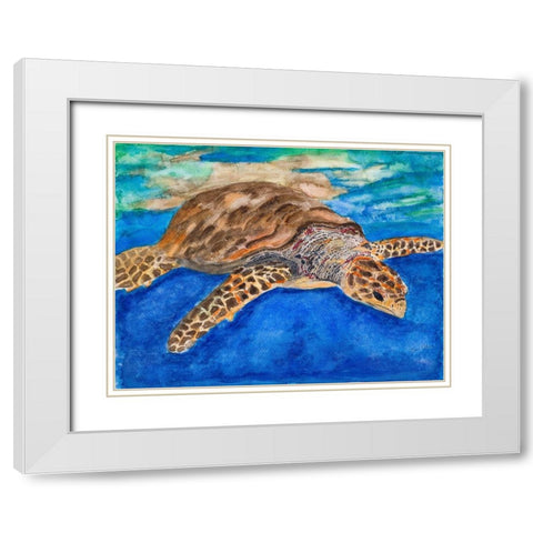 Turtle at Sea White Modern Wood Framed Art Print with Double Matting by Odum, Jan