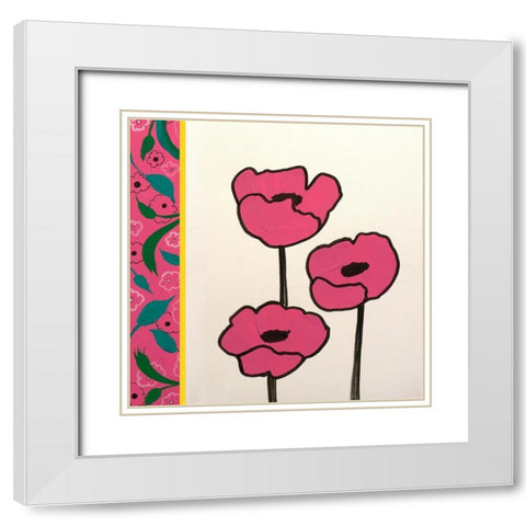 Pink Whimsical Floral I White Modern Wood Framed Art Print with Double Matting by Maria, Robin