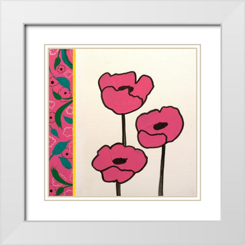 Pink Whimsical Floral I White Modern Wood Framed Art Print with Double Matting by Maria, Robin
