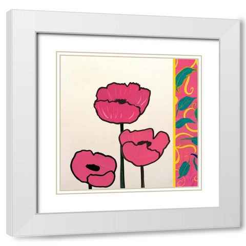 Pink Whimsical Floral II White Modern Wood Framed Art Print with Double Matting by Maria, Robin