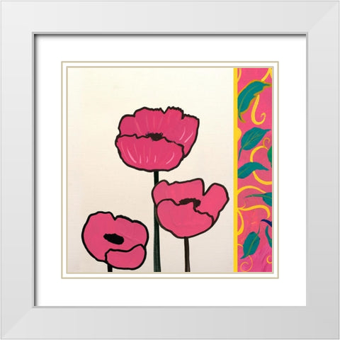 Pink Whimsical Floral II White Modern Wood Framed Art Print with Double Matting by Maria, Robin