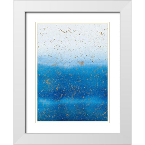 Gold Splash on Blue White Modern Wood Framed Art Print with Double Matting by Bucheli, Amaya