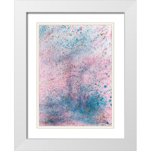 Pink and Blue Splash White Modern Wood Framed Art Print with Double Matting by Bucheli, Amaya