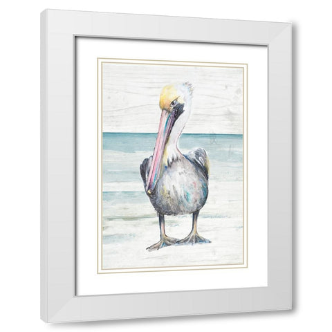 Pelican On The Shore I White Modern Wood Framed Art Print with Double Matting by Pinto, Patricia