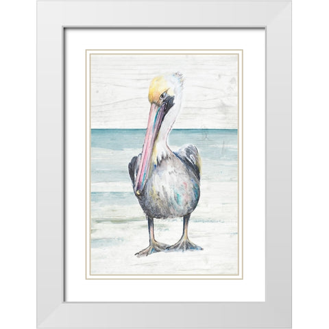 Pelican On The Shore I White Modern Wood Framed Art Print with Double Matting by Pinto, Patricia