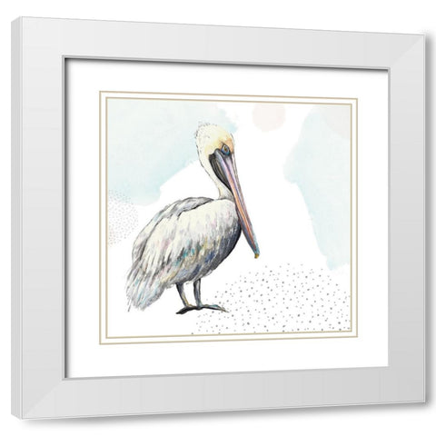 Turquoise Pelican White Modern Wood Framed Art Print with Double Matting by Pinto, Patricia