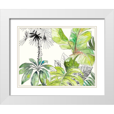 Green Palms Selva II White Modern Wood Framed Art Print with Double Matting by Pinto, Patricia