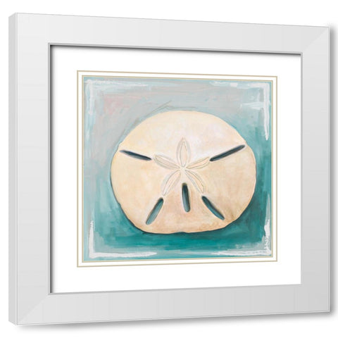 Sand Dollar on Teal White Modern Wood Framed Art Print with Double Matting by Diannart
