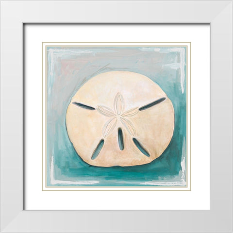 Sand Dollar on Teal White Modern Wood Framed Art Print with Double Matting by Diannart