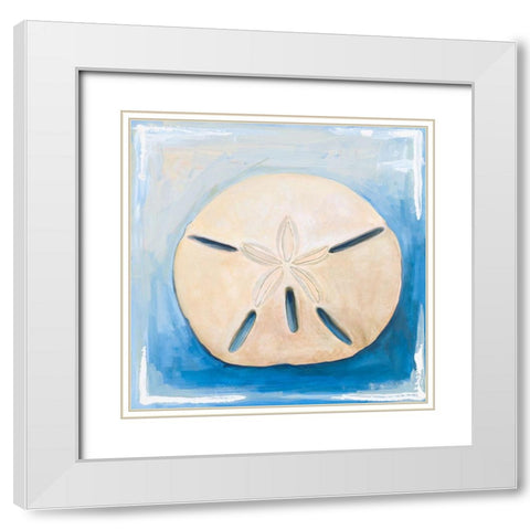 Sand Dollar on Blue White Modern Wood Framed Art Print with Double Matting by Diannart