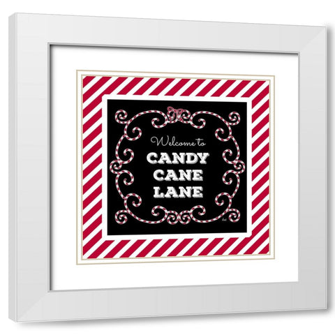 Welcome to Candy Cane Lane White Modern Wood Framed Art Print with Double Matting by Metz, Andi