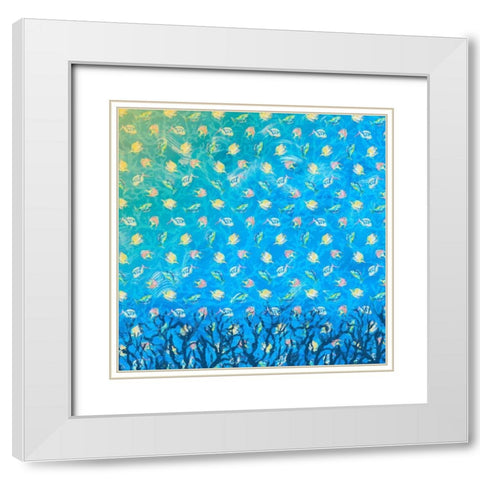 Swim with the Fish Pattern (dark blue) White Modern Wood Framed Art Print with Double Matting by DeRice, Julie