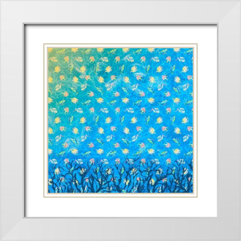Swim with the Fish Pattern (dark blue) White Modern Wood Framed Art Print with Double Matting by DeRice, Julie