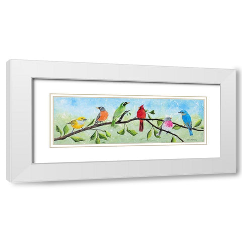 Birds on a Branch White Modern Wood Framed Art Print with Double Matting by Redding, James