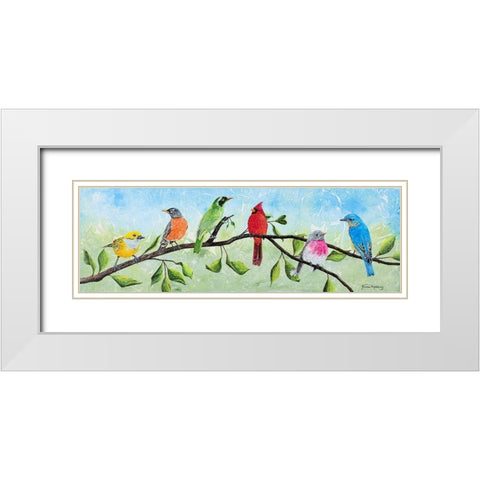 Birds on a Branch White Modern Wood Framed Art Print with Double Matting by Redding, James