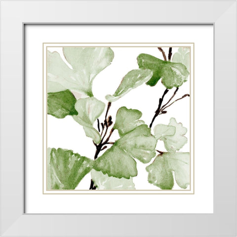 Mint Ginkgo Stems II White Modern Wood Framed Art Print with Double Matting by Loreth, Lanie