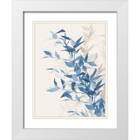 Blue Branch II White Modern Wood Framed Art Print with Double Matting by Loreth, Lanie