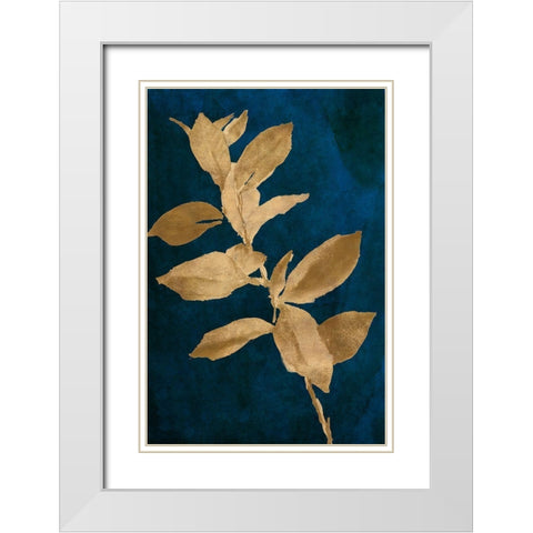 Gold Leaves on Navy IV White Modern Wood Framed Art Print with Double Matting by Loreth, Lanie