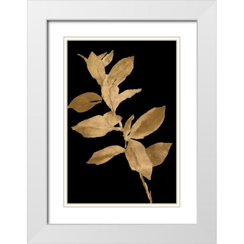 Golden Leaves on Black I White Modern Wood Framed Art Print with Double Matting by Loreth, Lanie