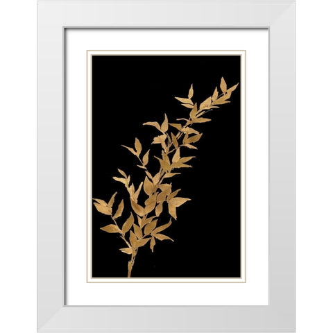 Golden Leaves on Black III White Modern Wood Framed Art Print with Double Matting by Loreth, Lanie