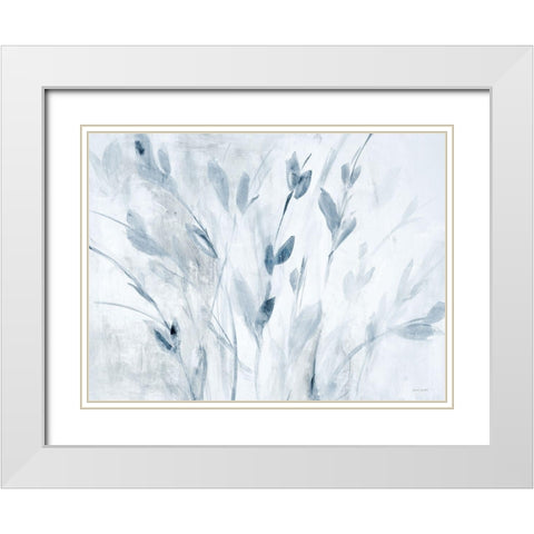 Blue Misty Leaves White Modern Wood Framed Art Print with Double Matting by Loreth, Lanie