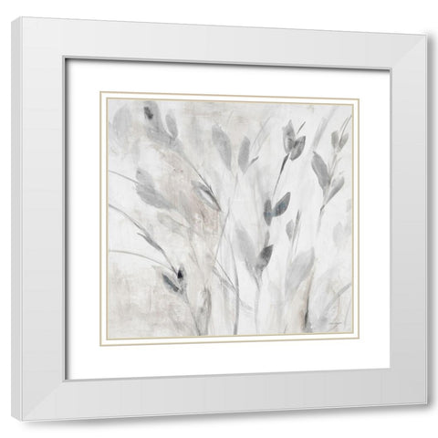 Gray Misty Leaves Square I White Modern Wood Framed Art Print with Double Matting by Loreth, Lanie
