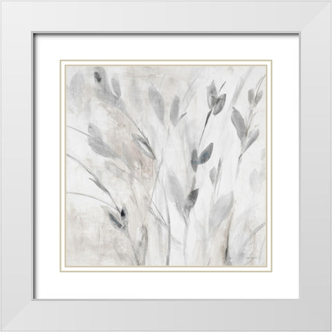 Gray Misty Leaves Square I White Modern Wood Framed Art Print with Double Matting by Loreth, Lanie
