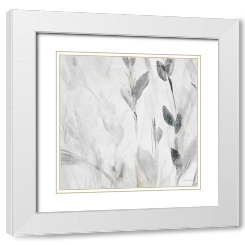 Gray Misty Leaves Square II White Modern Wood Framed Art Print with Double Matting by Loreth, Lanie