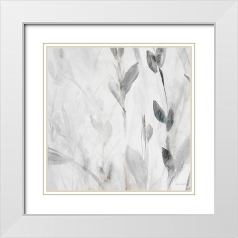 Gray Misty Leaves Square II White Modern Wood Framed Art Print with Double Matting by Loreth, Lanie