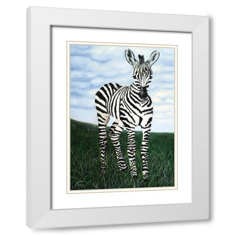 At Attention Zebra White Modern Wood Framed Art Print with Double Matting by Morris, Megan