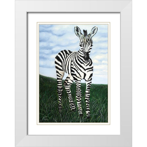 At Attention Zebra White Modern Wood Framed Art Print with Double Matting by Morris, Megan