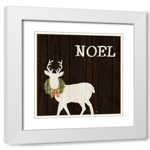 Wooden Deer with Wreath I White Modern Wood Framed Art Print with Double Matting by Metz, Andi