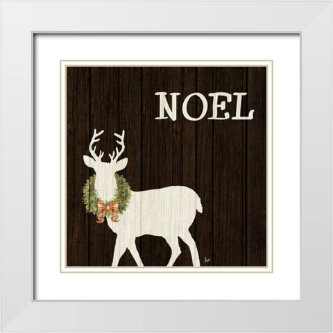 Wooden Deer with Wreath I White Modern Wood Framed Art Print with Double Matting by Metz, Andi