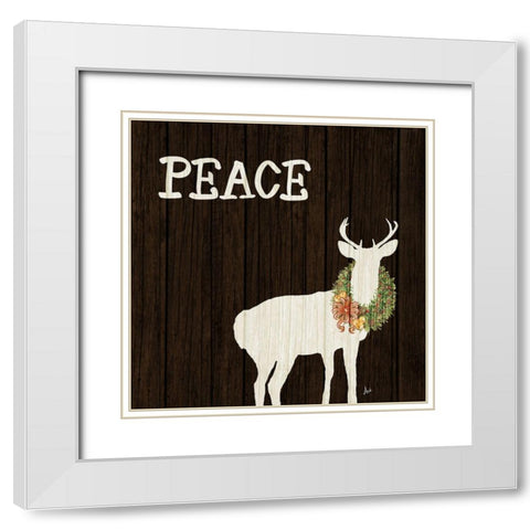 Wooden Deer with Wreath II White Modern Wood Framed Art Print with Double Matting by Metz, Andi