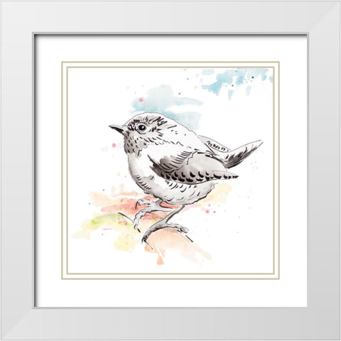 Bird Sketch II White Modern Wood Framed Art Print with Double Matting by Pinto, Patricia