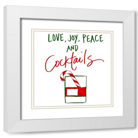 Christmas With Cocktails White Modern Wood Framed Art Print with Double Matting by SD Graphics Studio