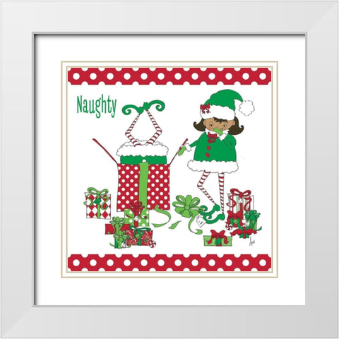 Naughty Elves White Modern Wood Framed Art Print with Double Matting by Metz, Andi