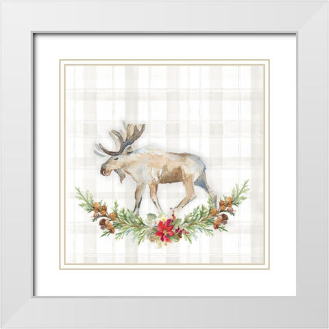 Holiday Woodland Garland on Plaid I White Modern Wood Framed Art Print with Double Matting by Loreth, Lanie