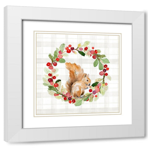 Holiday Woodland Wreath on Plaid II White Modern Wood Framed Art Print with Double Matting by Loreth, Lanie