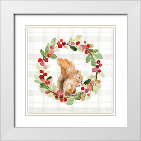 Holiday Woodland Wreath on Plaid II White Modern Wood Framed Art Print with Double Matting by Loreth, Lanie