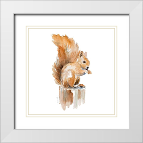 Watercolor Squirrel White Modern Wood Framed Art Print with Double Matting by Loreth, Lanie