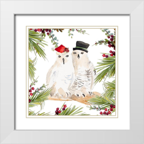 Holiday Owls White Modern Wood Framed Art Print with Double Matting by Loreth, Lanie