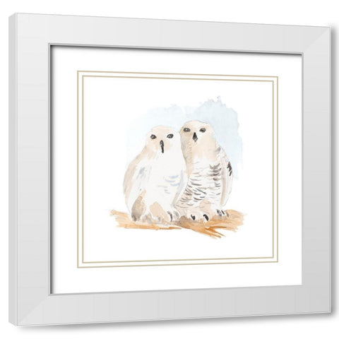 Watercolor Snowy Owls White Modern Wood Framed Art Print with Double Matting by Loreth, Lanie