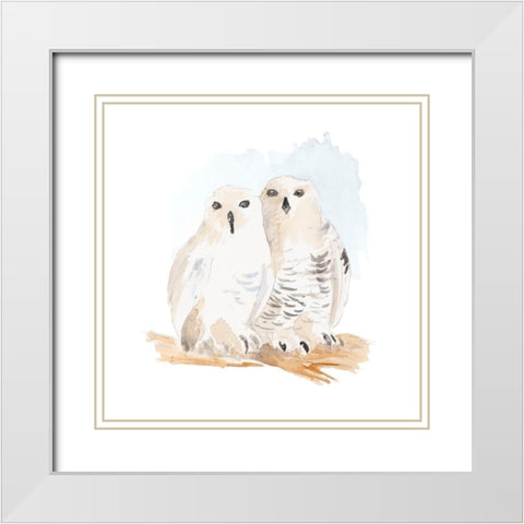 Watercolor Snowy Owls White Modern Wood Framed Art Print with Double Matting by Loreth, Lanie
