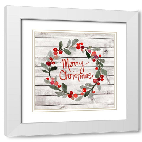 Merry Christmas Wreath White Modern Wood Framed Art Print with Double Matting by Loreth, Lanie