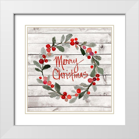 Merry Christmas Wreath White Modern Wood Framed Art Print with Double Matting by Loreth, Lanie