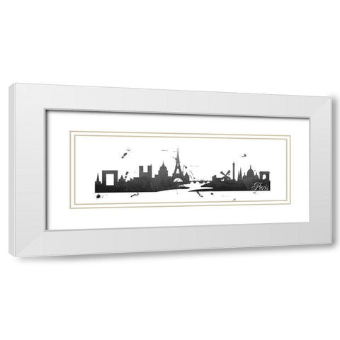 Paris Skyline White Modern Wood Framed Art Print with Double Matting by Quach, Anna