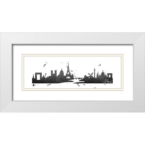 Paris Skyline White Modern Wood Framed Art Print with Double Matting by Quach, Anna