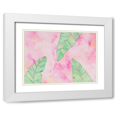 Green Watercolor Banana Leaves White Modern Wood Framed Art Print with Double Matting by James, Nola