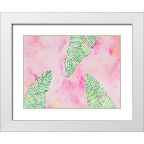 Green Watercolor Banana Leaves White Modern Wood Framed Art Print with Double Matting by James, Nola